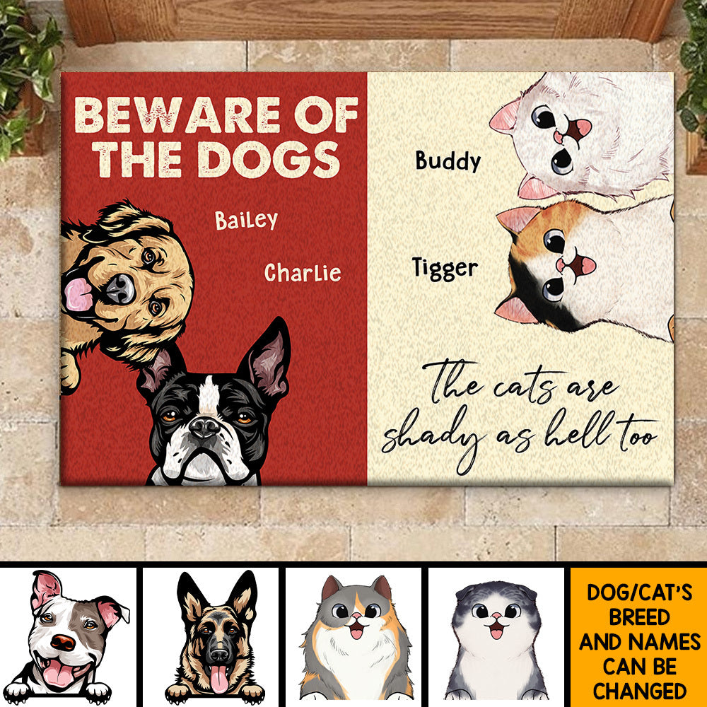 Personalized Beware Of The Dogs And Cats In Our House Doormat AB