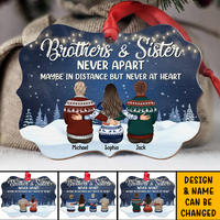 Thumbnail for Personalized Brothers & Sisters Never Apart Benelux Shaped Wood Christmas Ornament AE