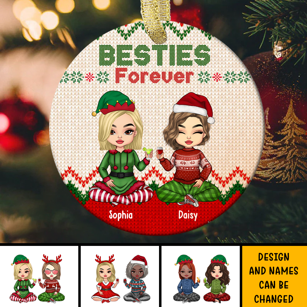 Besties Friends Forever Christmas Personalized Ornament, Customized Holiday Ornament AE
