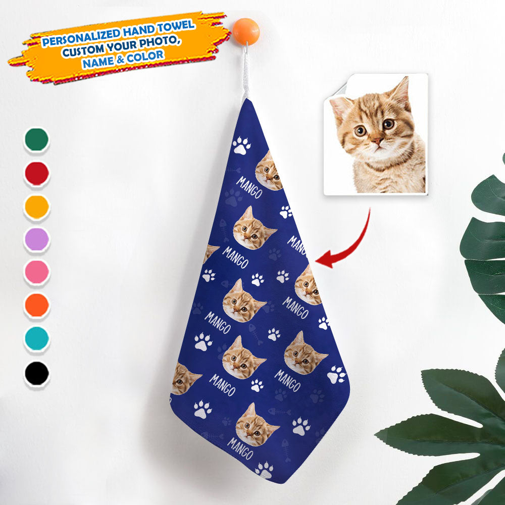 Custom Dog Cat Photo With Name Hand Towel, Pet Lover Gift JonxiFon