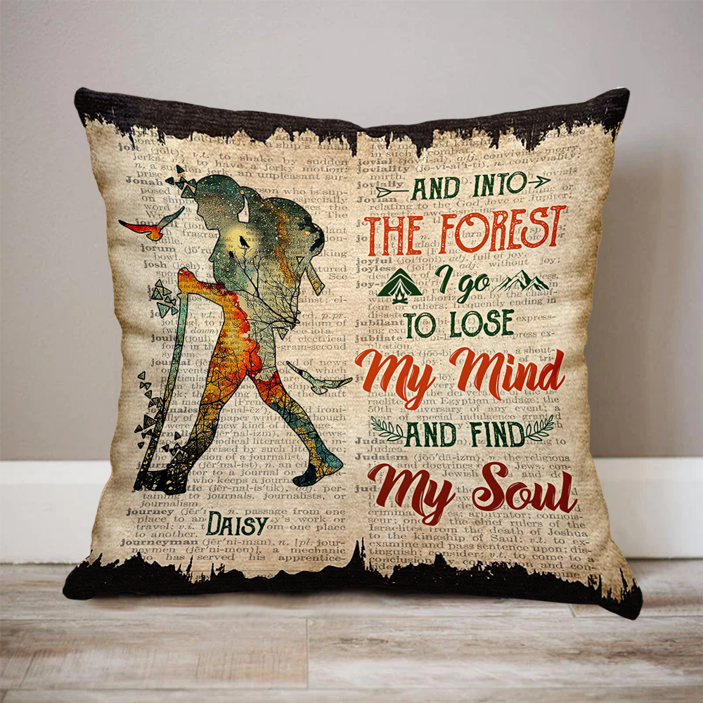 Personalized Into The Forest I Go Pillow, Gift For Camping Lover AD
