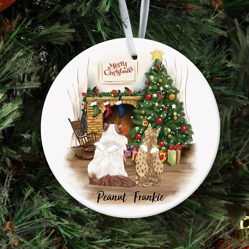 Fluffy Cat Memorial - Personalized Christmas Decorative Ornament AE