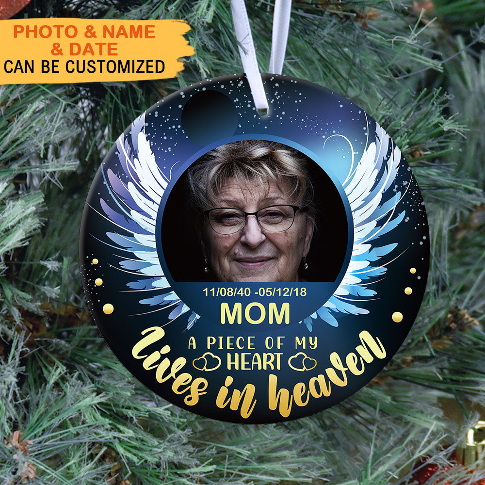 A Piece Of My Heart Lives In Heaven- Personalized Ornaments, Custom Photo Gift JonxiFon