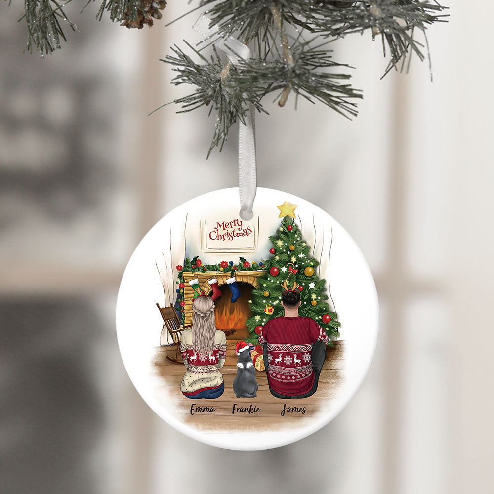 Personalized Christmas Ceramic Ornament Gifts For Pet Lovers -  Dog & Cat & Couple AE
