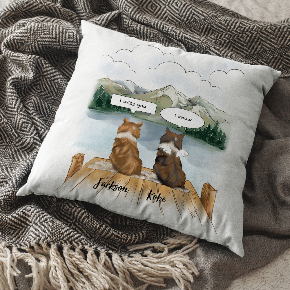 I Miss You Conversation Throw Pillow - Fluffy Dog & Cat Memorial Gifts AD