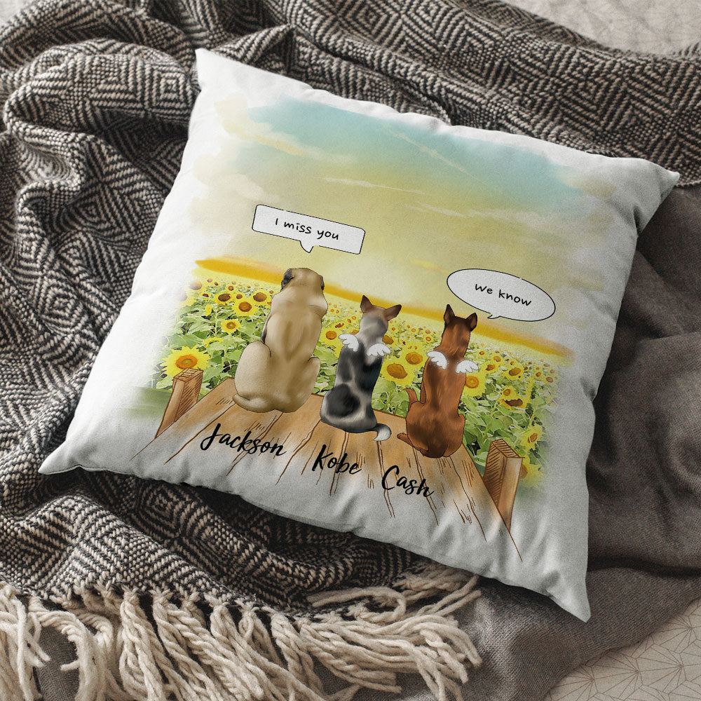 I Miss You Conversation Throw Pillow - Fluffy Dog & Cat Memorial Gifts AD