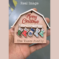 Thumbnail for House With Christmas Stockings Family Layered Wood Ornament, Christmas Gift For Family AE