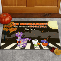 Thumbnail for Personalized Grandma And Kids Dinosaur Halloween Doormat AB