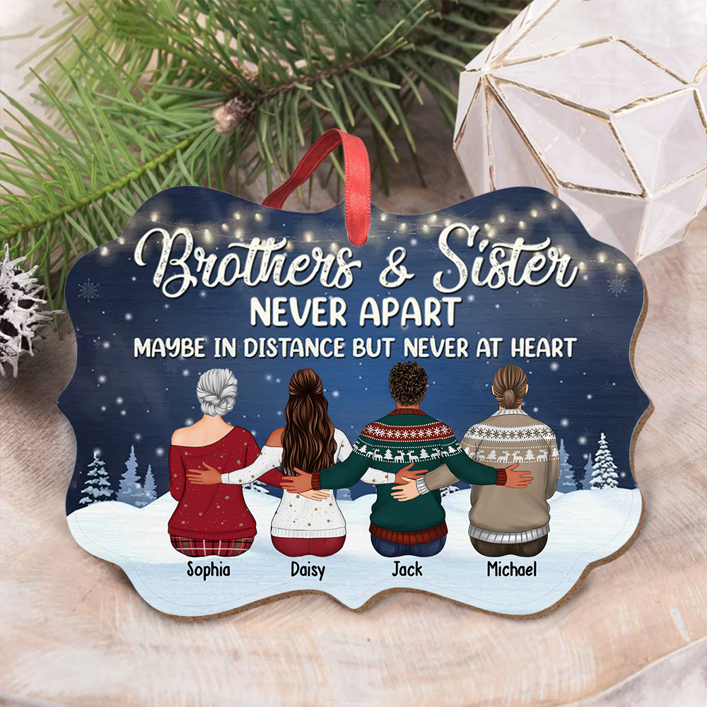 Personalized Brothers & Sisters Never Apart Benelux Shaped Wood Christmas Ornament AE