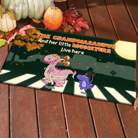 Thumbnail for Personalized Grandma And Kids Dinosaur Halloween Doormat AB