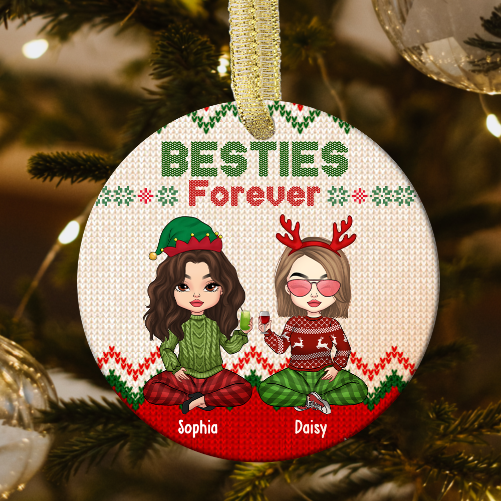 Besties Friends Forever Christmas Personalized Ornament, Customized Holiday Ornament AE