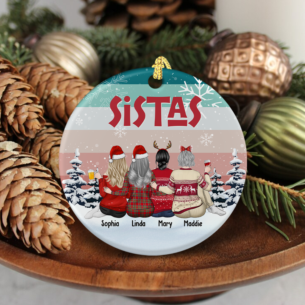 Sistas At Heart Christmas Personalized Ornament, Customized Holiday Ornament AE
