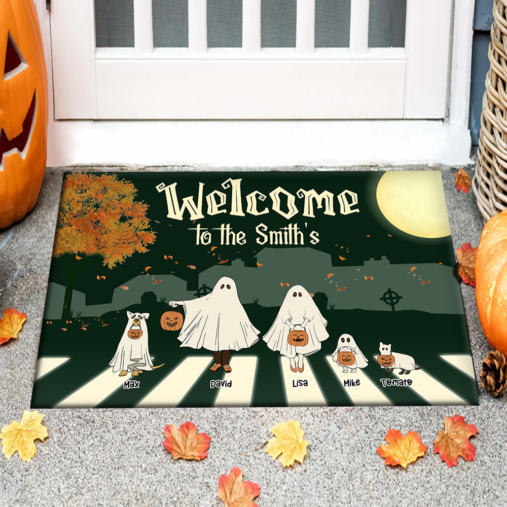 Personalized Welcome To Family Halloween Ghoul Doormat AB