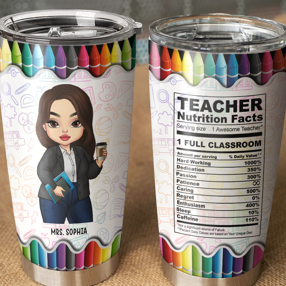 Teacher Nutrion Fact Custom Tumbler, DIY Gift For Back To School Day AA