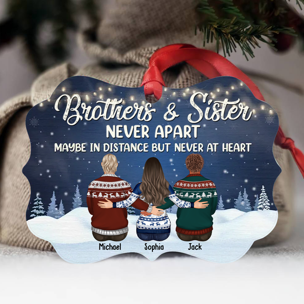 Personalized Brothers & Sisters Never Apart Benelux Shaped Wood Christmas Ornament AE
