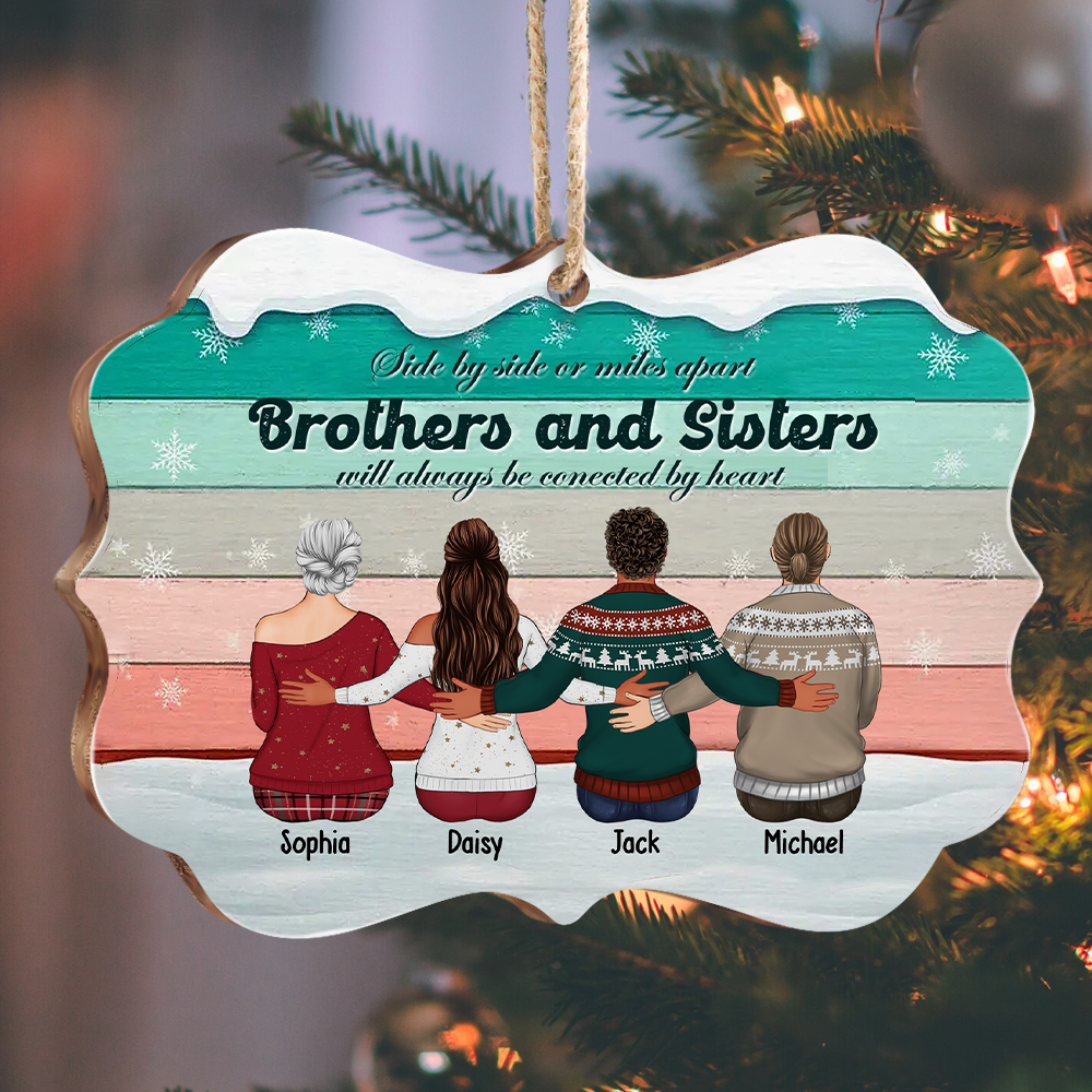 Brothers & Sisters Will Always Connect By Heart Benelux Shaped Wood Christmas Ornament AE