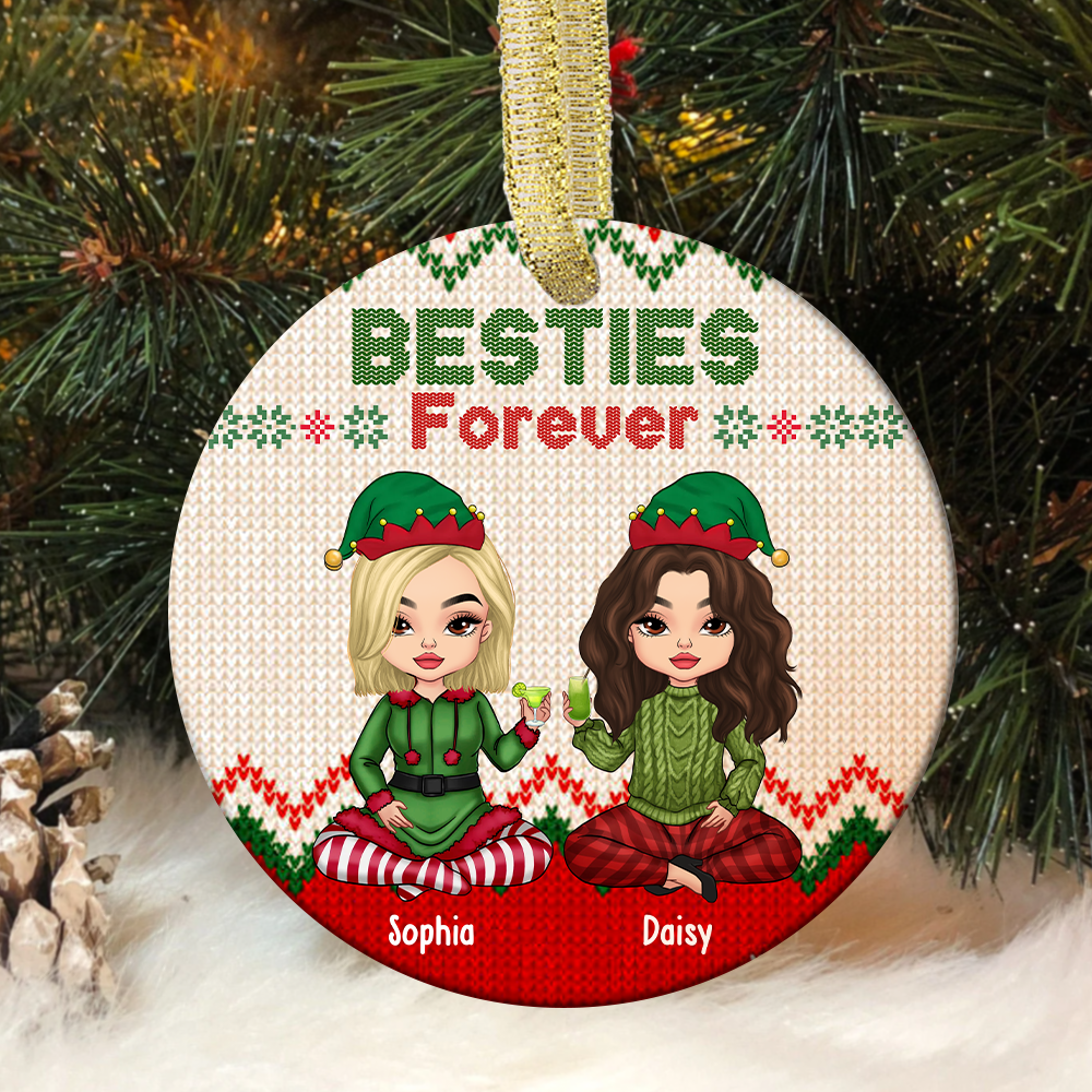 Besties Friends Forever Christmas Personalized Ornament, Customized Holiday Ornament AE