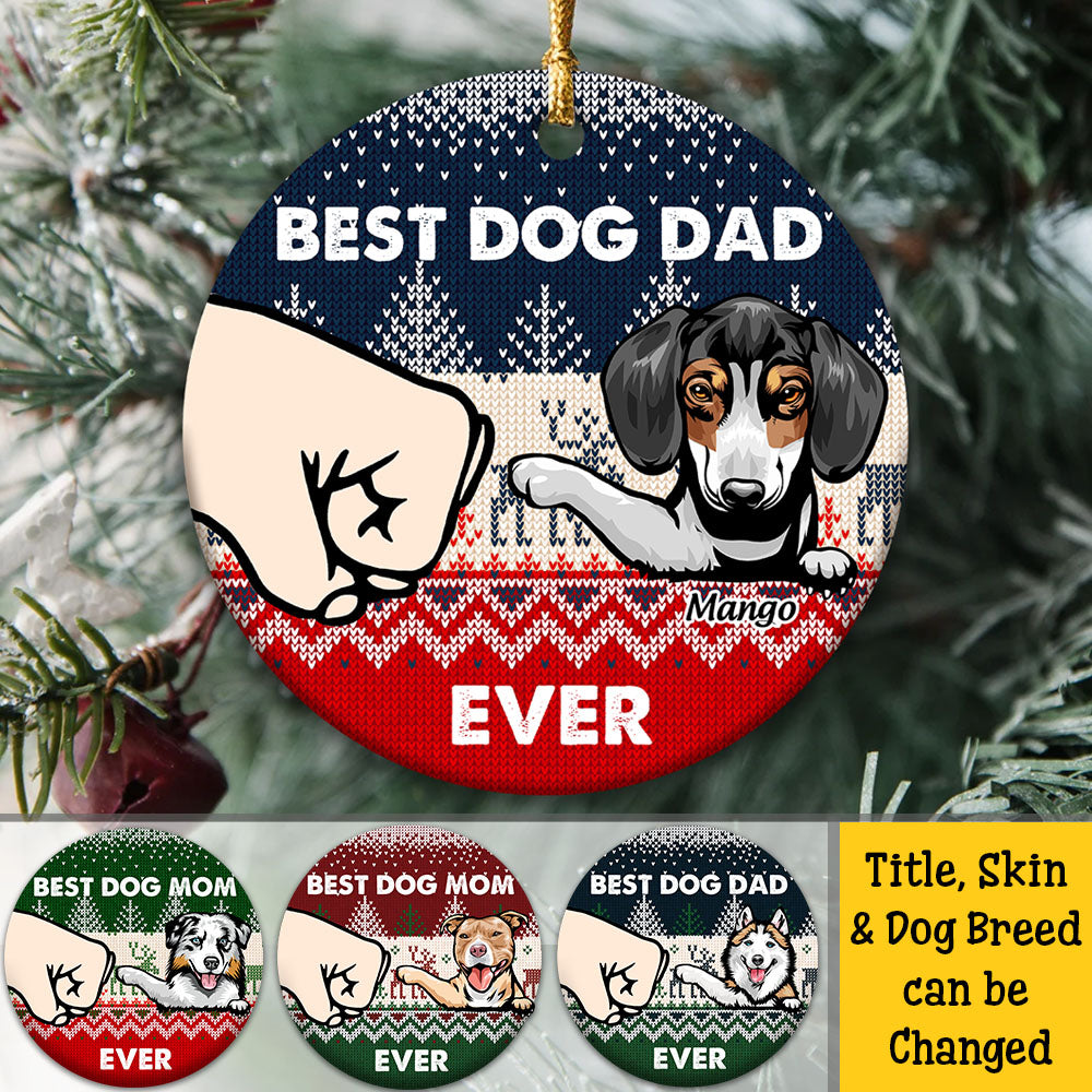 Personalized Best Dog Dad Ever Christmas Ceramic Ornament, Personalized Decorative Ornament AE