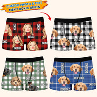 Thumbnail for Custom Buffalo Plaid Photo Dog Cat Men's Boxer Briefs, Gift For Him AI