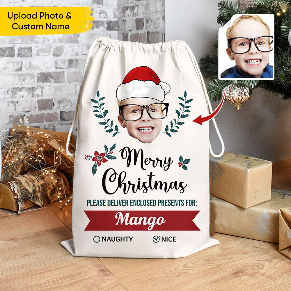 Custom Holly Flower Photo Christmas Bag, Christmas Gift AB