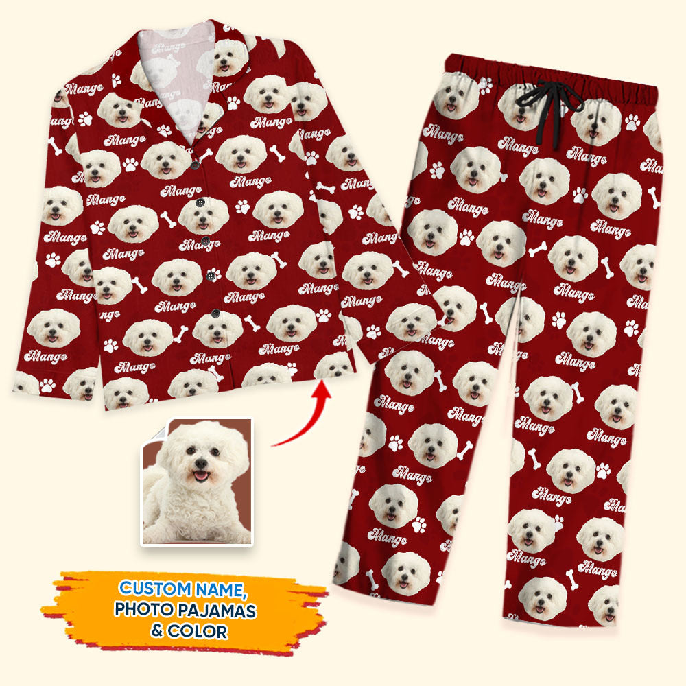 Custom Pet Face Vintage Pajamas Set, Dog Cat Lover Gift AB