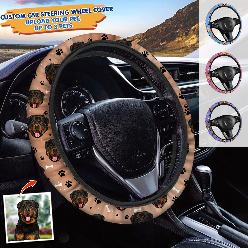 Custom Face With Paws Dog Cat Car Steering Wheel Cover, Pet Lover Gift FC
