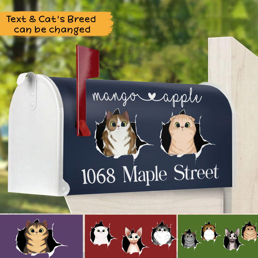 Cats Opened Here Personalized Address House Magnetic Mailbox Cover, Personalized Gift For Cat Lovers AF