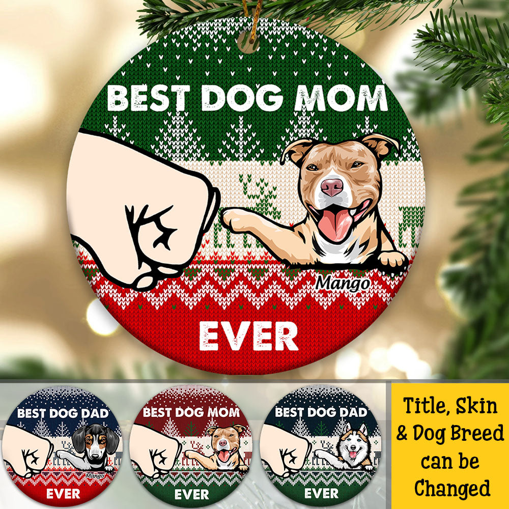 Personalized Best Dog Dad Ever Christmas Ceramic Ornament, Personalized Decorative Ornament AE