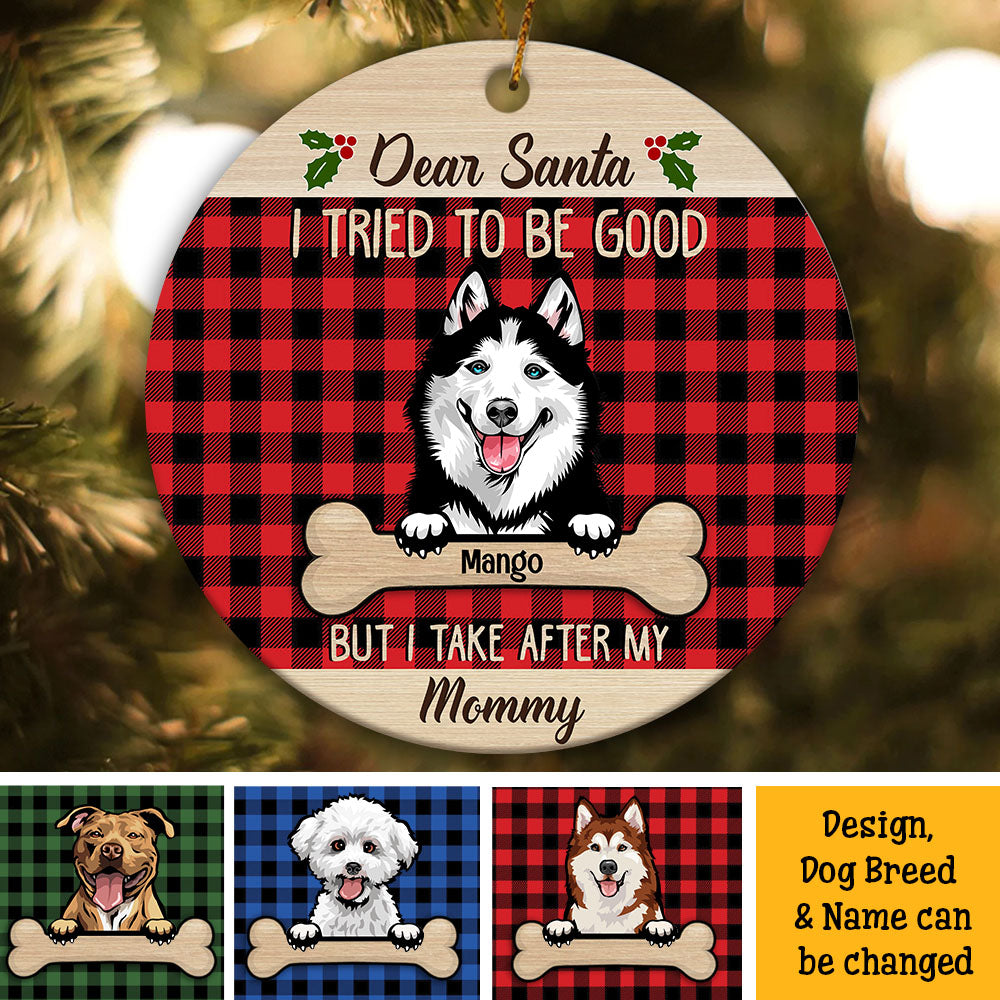 Dear Santa Dog Christmas Ceramic Ornament  - Personalized Decorative Ornament AE
