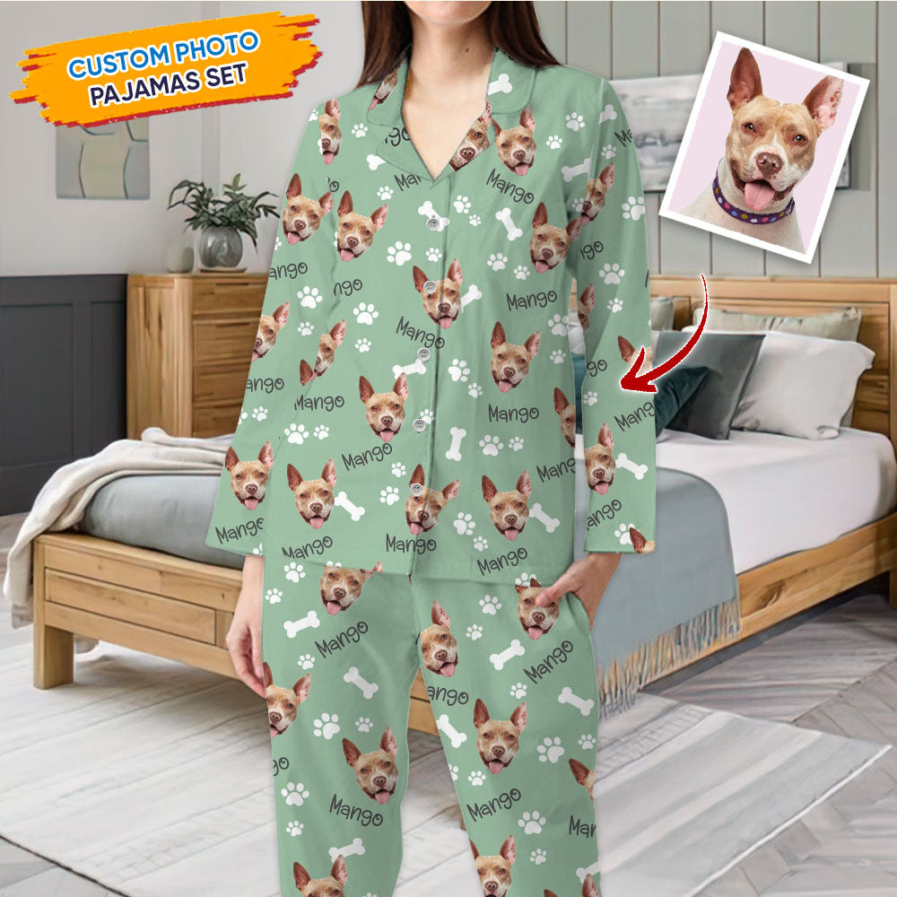 Custom Dog Cat Photo With Name Pajamas Set, Pet Lover Gift AB