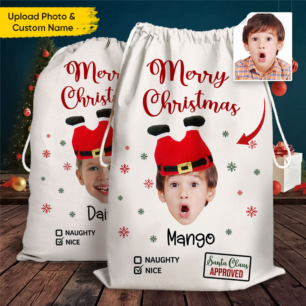 Personalized Face Photo Funny Trouser-Shaped Noel Hat Christmas Bag, Holiday Gift For Family AB