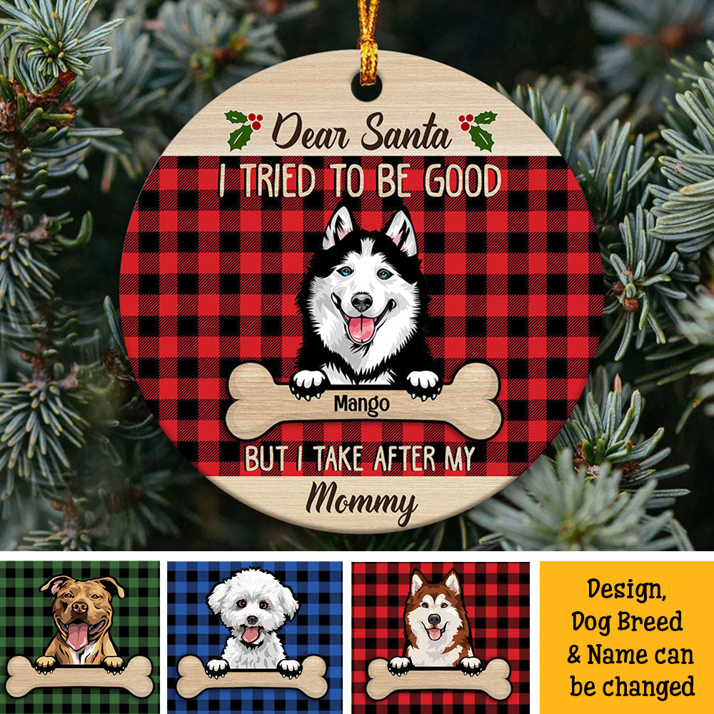 Dear Santa Dog Christmas Ceramic Ornament  - Personalized Decorative Ornament AE