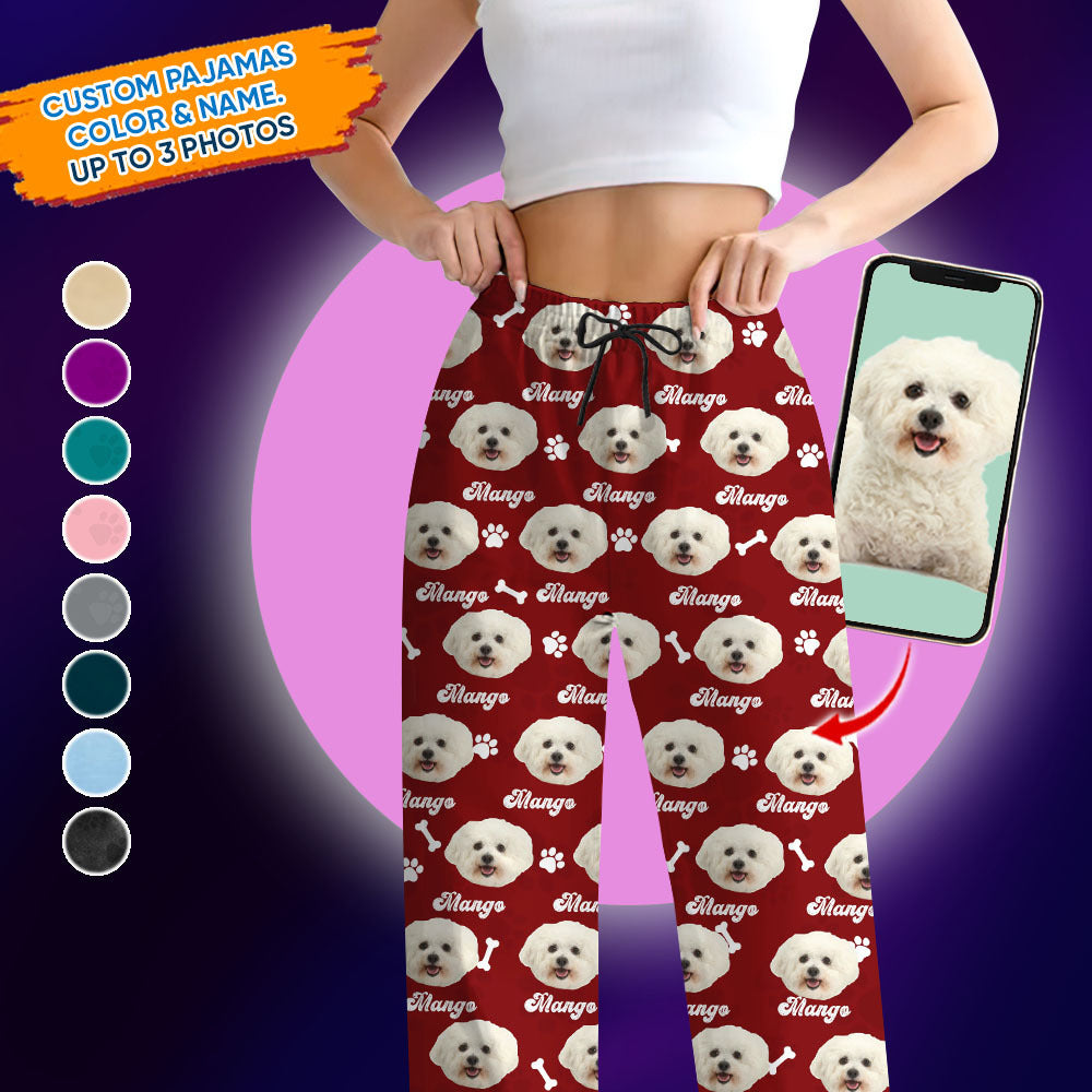 Custom Pet Face Vintage Pajamas Set, Dog Cat Lover Gift AB
