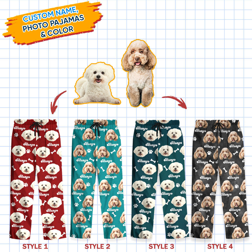 Custom Pet Face Vintage Pajamas Set, Dog Cat Lover Gift AB