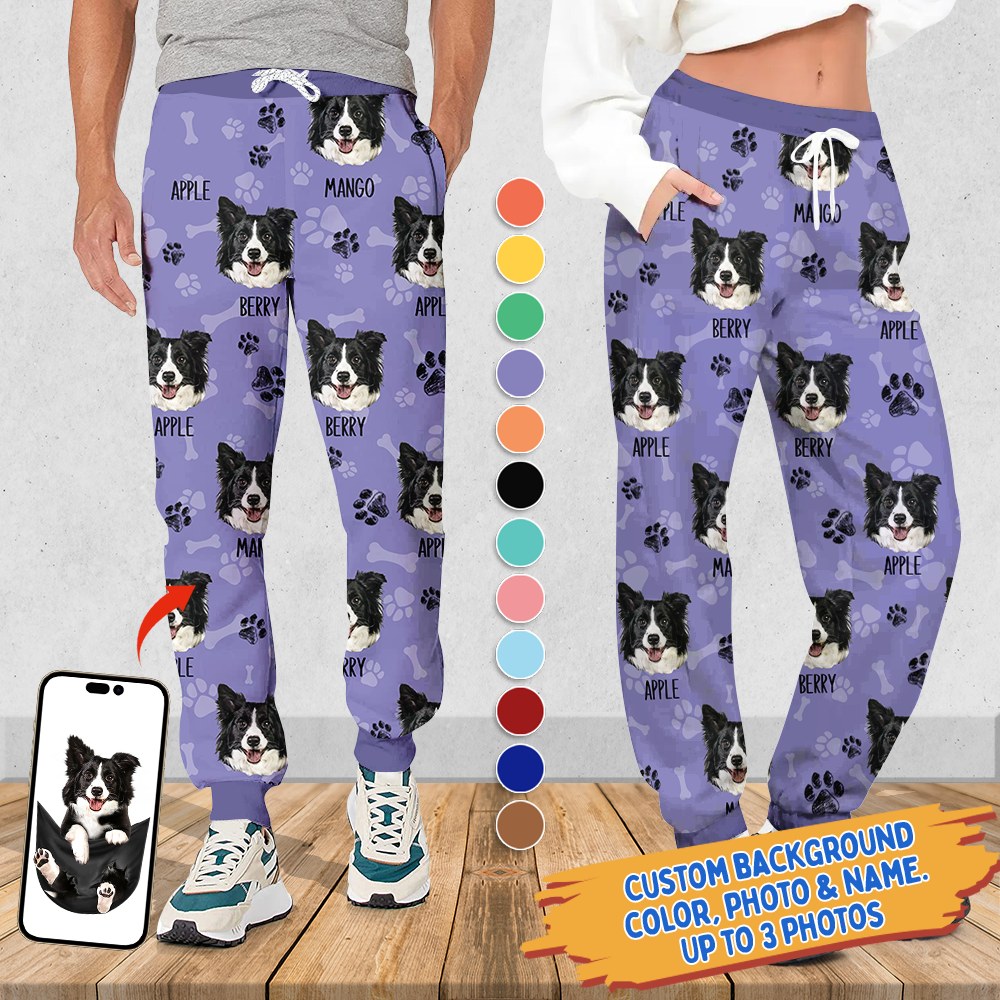 Upload Pet Image With Name Multicolor Sweatpants, Custom Gift For Men and Women AB