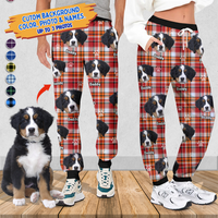Thumbnail for Pet Photo With Name Multicolor Buffalo Plaid Sweatpants, Custom Gift For Men and Women AB