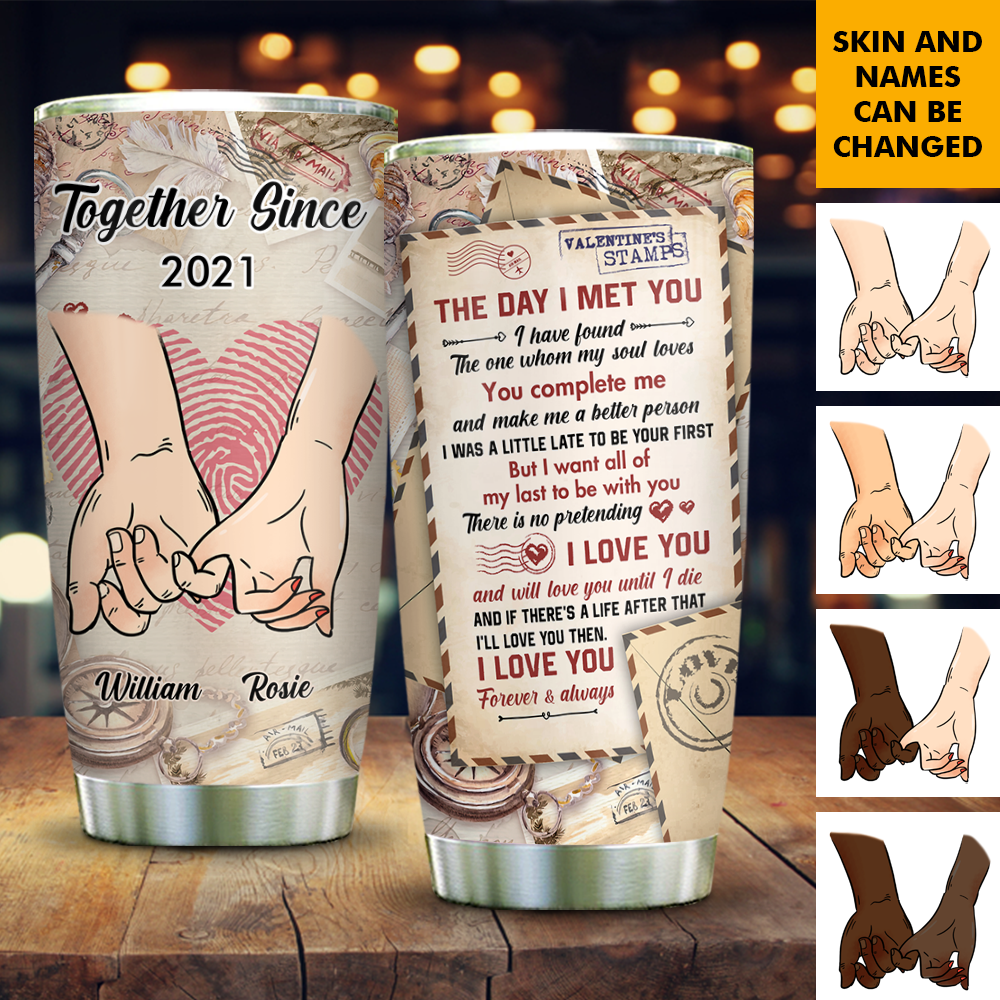 Personalized Hand In Hand Vintage Love Letter Couple Tumbler, Valentine's Day Gift AA