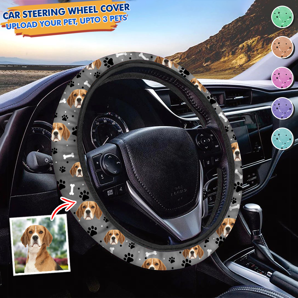 Custom Face With Paws Dog Cat Car Steering Wheel Cover, Pet Lover Gift FC