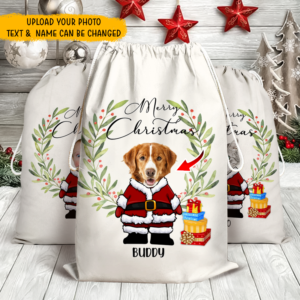 Personalised Face Photo Merry Christmas Santa Family Christmas Bag AB