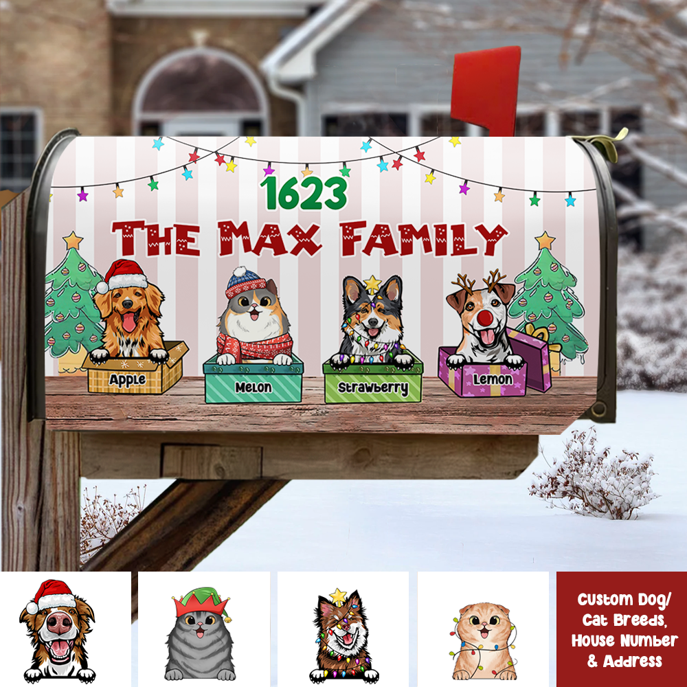 Custom Naughty Cats And Dogs Christmas Mailbox Cover, Christmas Gift AF
