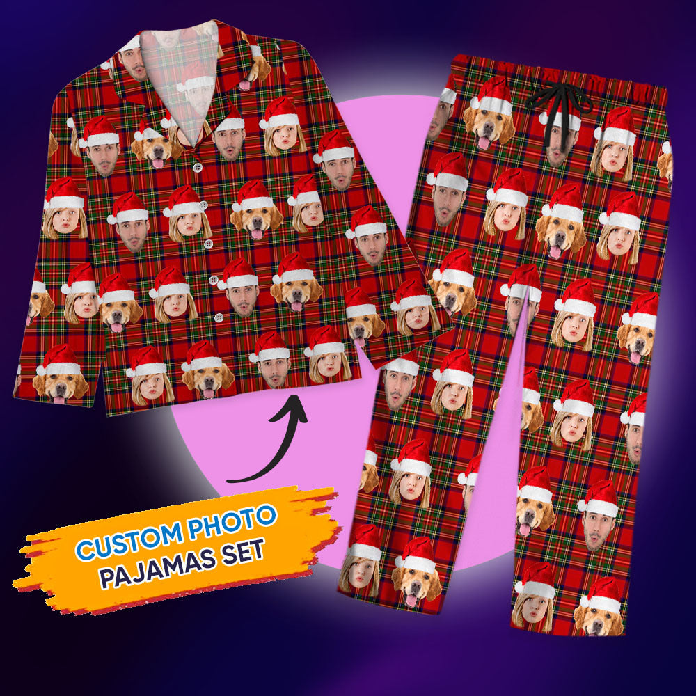 Custom Christmas With Face Photo Family Pajama Pants, Christmas Gift AB
