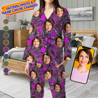 Thumbnail for Personalized Custom Face Husband Wife Camo Hunting Pattern Pajamas Set, Funny Gift For Hunting Lover AB