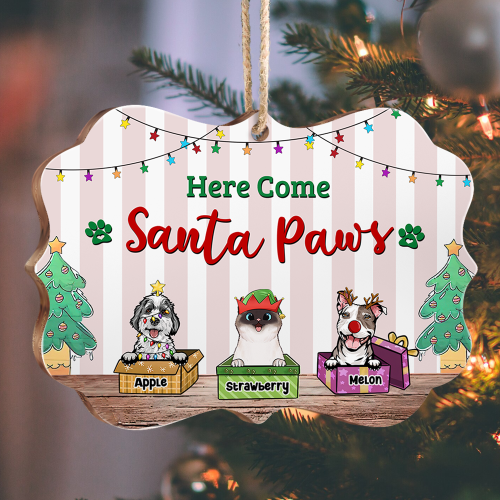 Custom Happy Pawlidays Dog Cat Printed Wood Ornament, Christmas Gift AE