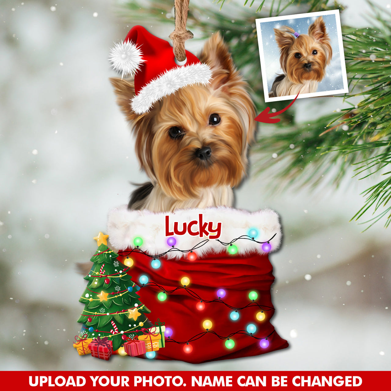 Personalized Upload Photo Dog Christmas Santa Acrylic Ornament, Customized Holiday Ornament AE