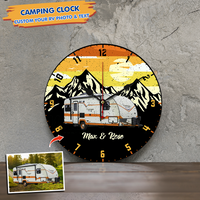 Thumbnail for Custom Retro Vintage Mountain Camping Photo Wall Wood Clock, Gift For Camper AH