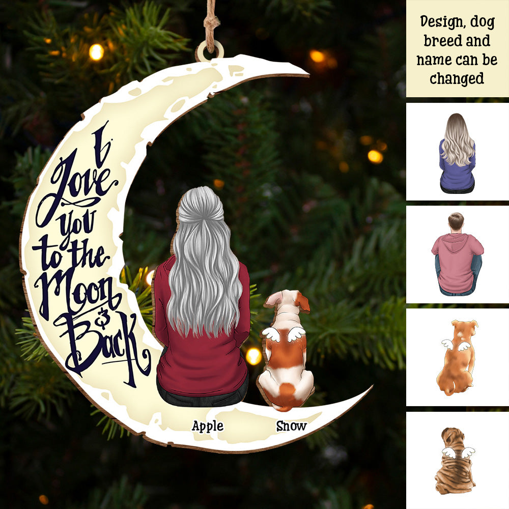 Personalized I Love You To The Moon And Back Dog Memorial Wood Ornament Cutout AE