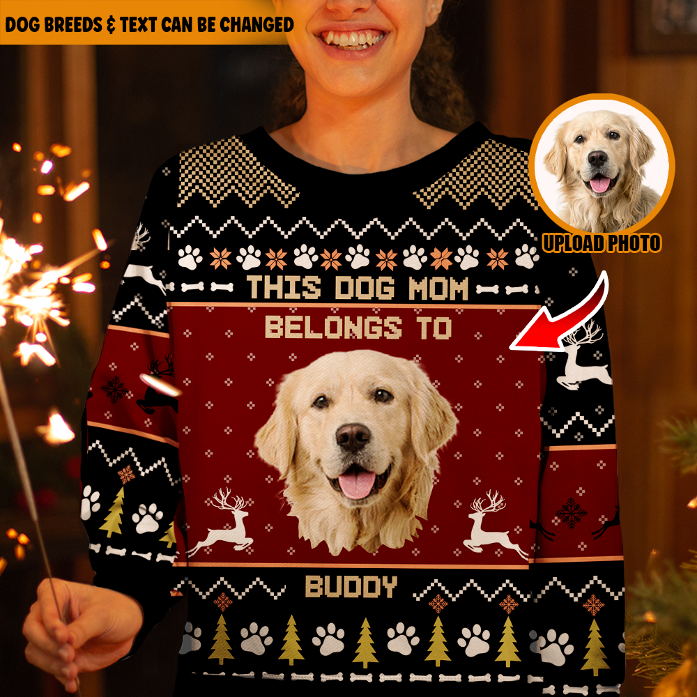 This Dog Mom Belongs To Ugly Christmas Sweater, Christmas Gift For Dog Mom Dog Dad AB