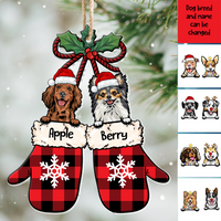 Thumbnail for Personalized Dog Peeking Christmas Santa Stocking Wood Ornament, Customized Holiday Ornament AE