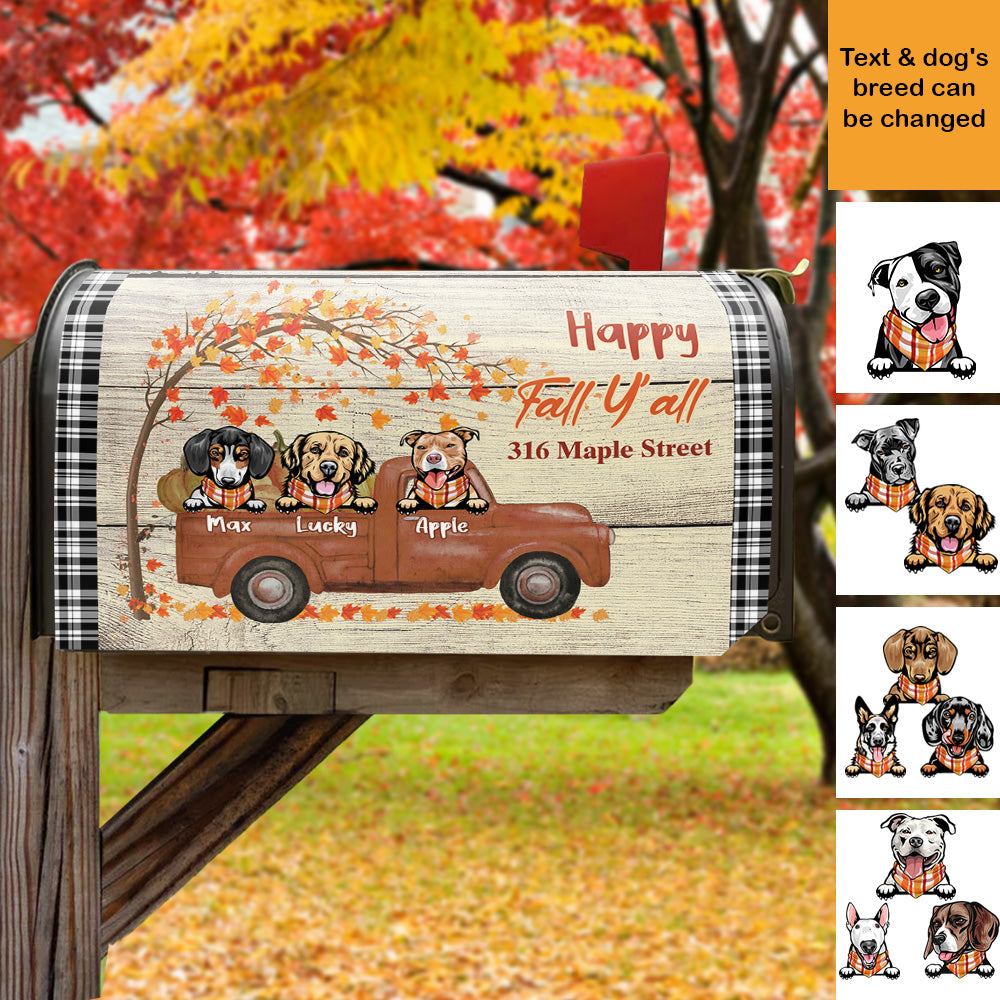 Happy Fall Dog Truck Magnetic Mailbox Cover, Dog Lover Gift AF