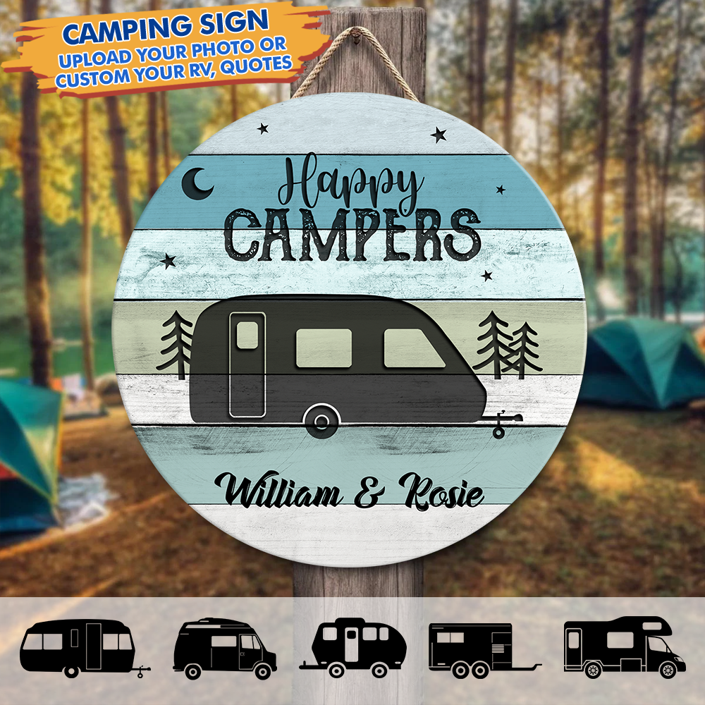 Custom Happy Campers Camping Wooden Sign, Gift For Camper Z